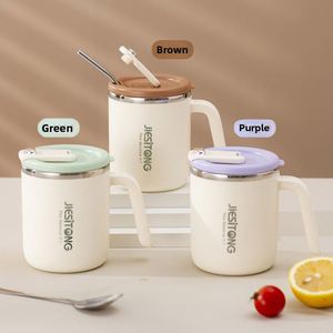 304 Stainless Steel Mug Double Layer Anti Scald With Lid Insulated <b>Cup</b> Office Coffee <b>Cup</b> Dormitory Portable <b>Straw</b> <b>Cup</b> - Product Image 1