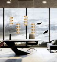 Lustre en cristal série Sky City, moderne, haut de gamme, hauteur réglable, LED, or, taille moyenne
