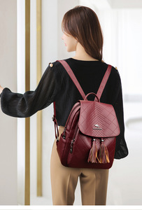 Solid Ladies <b>Backpack</b> Wheat Tassel Travel <b>Large</b> <b>Backpack</b> PU <b>Leather</b> Handbag Schoolbag for Girls Bag Female Shoulder Back Sac - Product Image 2