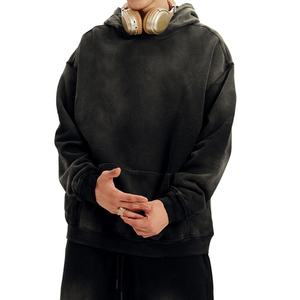 <b>Hoodie</b> Manufacturers OEM Custom Streetwear 500GSM Heavyweight Y2K Mineral Vintage Washed <b>Dark</b> <b>Grey</b> <b>Hoodie</b> <b>Mens</b> - Product Image 2