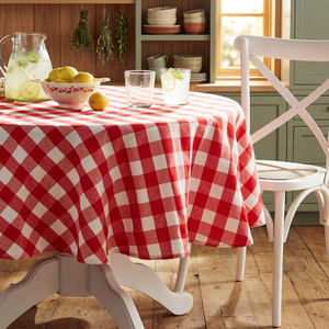 Red And White Plaid <b>Round</b> Cotton <b>Tablecloth</b> Classic Woven Washable Home Use - Product Image 1