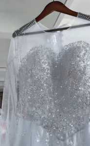 Vestido de Novia de Lujo con Cuentas, Estilo <span class=keywords><strong>Sirena</strong></span>, Manga Larga Ilusión, Corsé con Pedrería, Cola Capilla, Tallas Grandes para Novias Africanas - Product Image 5