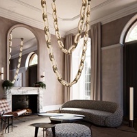 Spanish Luxury Chain Link Alabaster Chandelier Unique Lifting Ring Design Hanging Chandelier for Hotel Lobby Living Room Villa