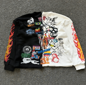 厚重短款保暖针织定制棉质数码印花华夫格长袖T恤 - Product Image 2