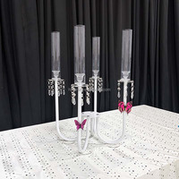 En gros Candelabre en fer à 6 bras avec gouttes de cristal, Centre de table pour mariage, fête prénuptiale et location d'événements