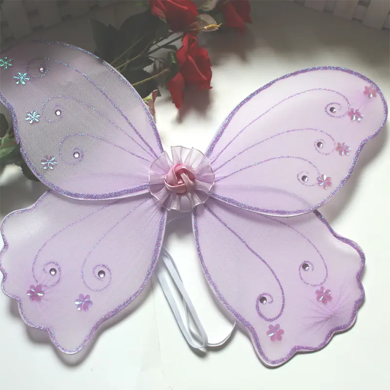 사용자 정의 17 인치 반짝이 요정 날개 공주 나비 의상 날개 생일 파티 할로윈 원피스 원피스 아이들을위한