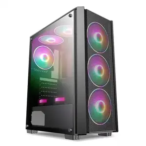 Preço de fábrica Painel de Vidro Temperado PC Gaming Case Computador Casos & Torres Gabinetes para Gamer com metal malha RGB luz fãs