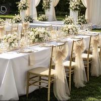 Nœud de chaise en dentelle d'organza avec pompon en strass, drapé de chaise pastel pour décoration de cérémonie de mariage Chiavari dorée