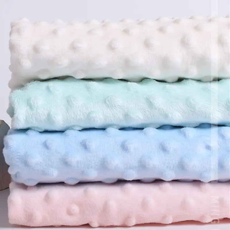 Birçok renk % 100% Polyester mikro polar kadife kabartmalı Minky nokta peluş kumaş battaniye/astar//