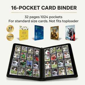 Prêt à expédier : <span class=keywords><strong>Classeur</strong></span> pour cartes à collectionner 16 pochettes, capacité totale 1024 pochettes, en cuir PU avec fermeture éclair, pour cartes TCG et sportives, faible MOQ - Product Image 2