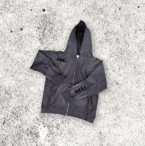 Personalizado de alta calidad sólido cremallera Streetwear Sudadera con capucha impresión Logo en blanco Vintage doble capa lavado ácido sol desteñido desgastado - Product Image 4