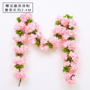Guirlandes artificielles de fleurs de cerisier 200 cm en plastique et soie pour mariage, décoration murale, extérieur et accessoires de photographie - Product Image 2