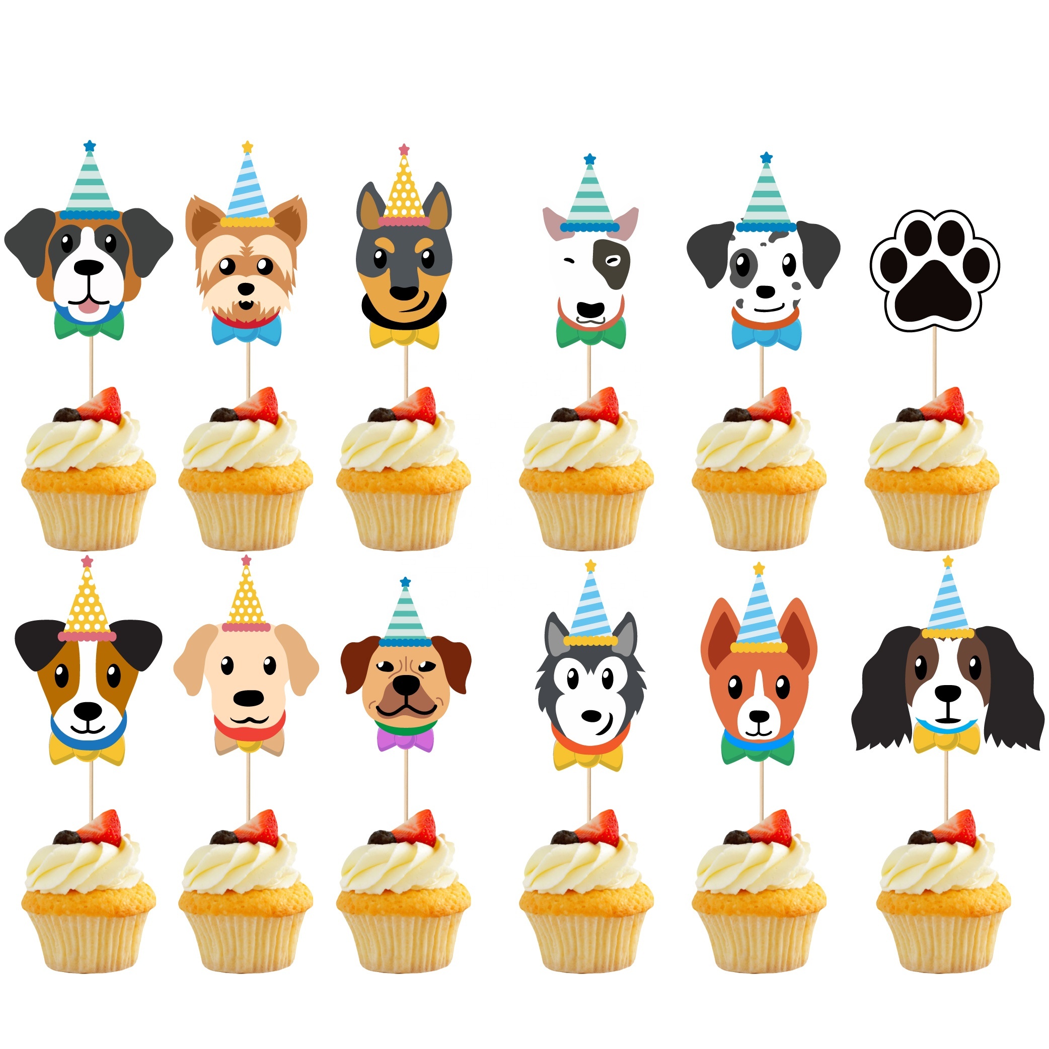 Cupcake-Topper Mit Hundemotiv – 15 Stück, Aus Karton, Für Kindergeburtstag Oder Hundeparty