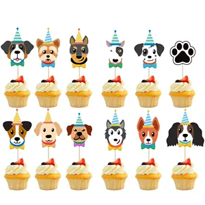 Pafu Hond Puppy Thema Kids Verjaardag Baby Shower Feestartikelen Leuke Puppy Gezichten Cake Topper Picks Hond Cupcake Toppers