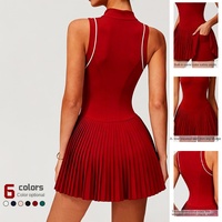 Robe de tennis sans manches pour femme, demi-zip, jupe plissée, short intégré, robe de sport athlétique pour le golf et l'entraînement