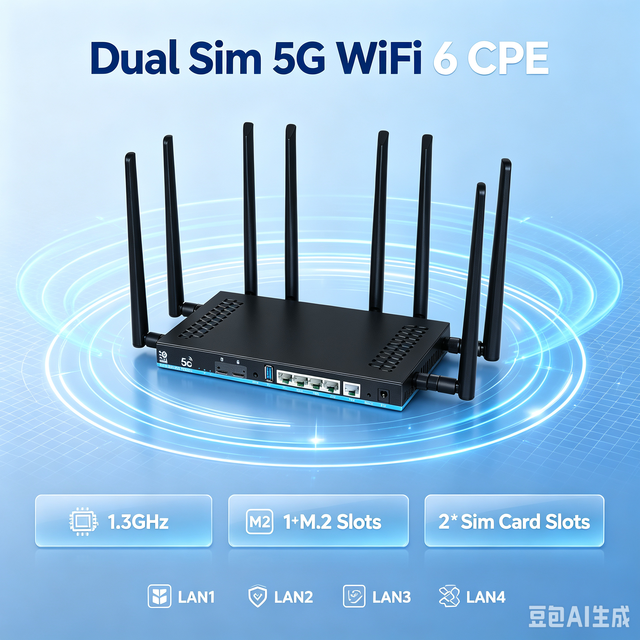 5G LTE WiFi6 Router Dual SIM Card CPE with M2 Module Gigabit Ethernet Mesh Network Wireless Internet Modem