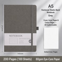 Carnet A5 à couverture rigide grise avec élastique, pages lignées, couverture personnalisée, pages intérieures couleur