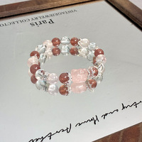 Bracelet DIY en cristal blanc naturel, design original de niche, avec tête de chat Mo Fen et cristal de fraise