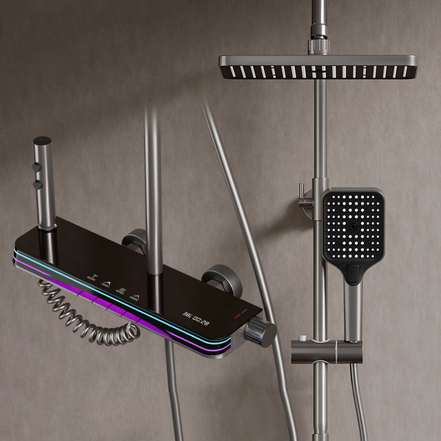 2026 Modern Aluminum Thermostatic Smart Digital Display Shower Set for Bathroom