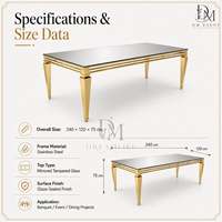 Table de réception rectangulaire haut de gamme en acier inoxydable avec plateau miroir, cadre ouvert superposé et pieds coniques – Vente en gros