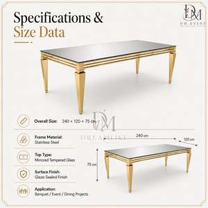 Premium Stainless Steel Rectangular <b>Mirror</b> Top Event <b>Table</b> with Layered Open Frame and Tapered Legs Wholesale - Product Image 4