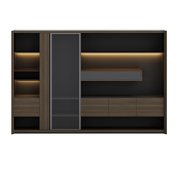 Armoire ouverte moderne en MDF/PVC avec porte en verre et éclairage LED, meuble de rangement pour bureau à domicile, chambre et salon, écologique