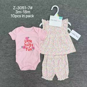 Completo da neonata a 3 pezzi in cotone a costine con stampa floreale traspirante, perfetto per l'esportazione transfrontaliera, con maniche corte - Product Image 3