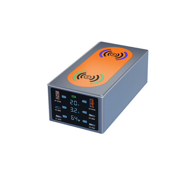 Multi Port Fast Charger, Dual Wireless Charging Station, High Power USB Super Charger for Phone, Laptop, Multiple Devices