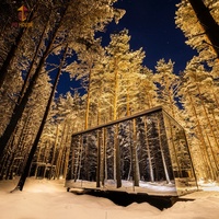 Cabine miroir entièrement meublée en structure acier pour paysages nocturnes en prairie et sur neige