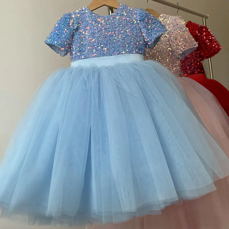 New arrived 4 colors child clothes 2 7 years girl sequin birthday dress