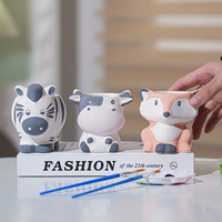 Pot de fleurs en céramique vierge personnalisable à peindre, motifs animaux (Vache, Renard, Panda) ou fleurs, mini-jardinière pour plantes succulentes, pour projets DIY, activités artistiques et peinture manuelle pour enfants