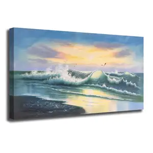 Original Art Ocean Scenery Painting Modern Abstract Artwork Sea Waves Canvas Wall Art For Bedroom Wall Decor