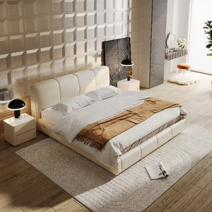 Yisi Modern King Double Size <strong>Pine</strong> Wood <strong>Frames</strong> Genuine Leather Upholstered Box Spring <strong>Bed</strong> with Stainless Steel for Bedroom Set - Product Image 3