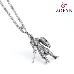 Collier pendentif Chevalier en acier inoxydable pour homme, style vintage gothique médiéval, <span class=keywords><strong>épée</strong></span>, <span class=keywords><strong>bouclier</strong></span>, armure, bijoux rétro audacieux <span class=keywords><strong>et</strong></span> tendance - Product Image 2