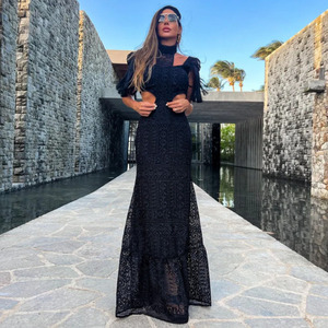 <span class=keywords><strong>Abito</strong></span> Lungo Estivo da Donna <span class=keywords><strong>in</strong></span> <span class=keywords><strong>Maglia</strong></span> con Collo Alto, Maniche con Nappe, Vita Scoperta e Dettagli Traforati, Stile Sexy <span class=keywords><strong>Bianco</strong></span> <span class=keywords><strong>in</strong></span> Pizzo - Product Image 6
