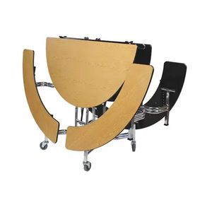 Mobile Round Folding <b>Table</b> With Built In Turntable Wood Color Stainless Steel Frame For Home Use - Product Image 2