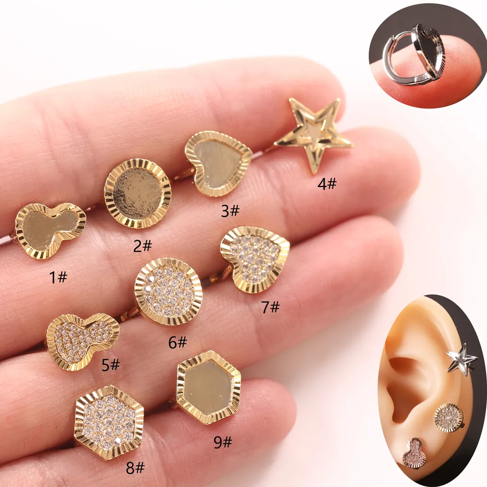 2023 personalized fashion earrings hexagonal five-pointed star heart round copper zircon earrings female ear piercing jewelry