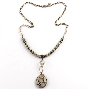 Donne Festival regalo moda gioielli bohémien 8mm pietra naturale 6mm cristallo vetro <span class=keywords><strong>rosario</strong></span> catena goccia collana pendente in pietra - Product Image 3