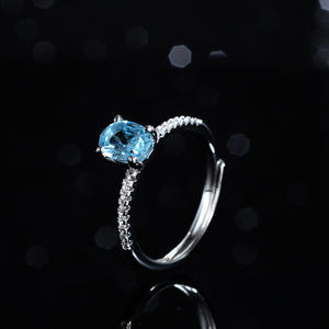 여성용 블루 천연 토파즈 주얼리 로맨틱 S925 스털링 실버 사이즈 조절 반지, VVS GRA 모이사나이트 인증서 포함 12/15 - Product Image 4