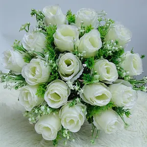 18 kafaları düğün gelin buketi dekoratif beyaz kırmızı düğün romantik yapay gül çiçekler düğün olay dekor