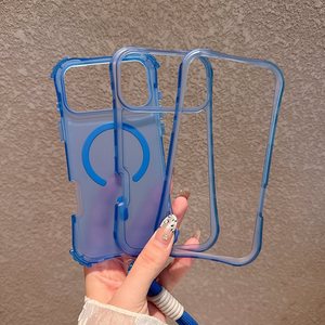 غطاء هاتف أنيق مضاد للصدمات مع حزام للمعصم لأجهزة آيفون 13 و14 و15 و16 و17 برو ماكس، غلاف مغناطيسي شفاف بملمس ناعم ومتين - Product Image 4