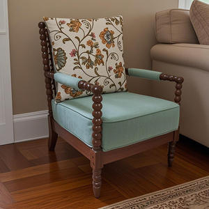 Sillón de Salón de Estilo Francés Vintage de Mediados de Siglo, con Perlas, Sensación de Alta Gama, Madera Maciza, Asiento Individual con Respaldo - Product Image 3