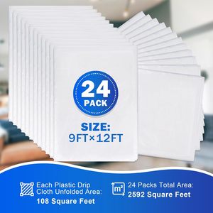 ผ้าคลุมพลาสติกขนาดใหญ่ 9x12 ฟุต 24 แผ่น สำหรับป้องกันสี - Product Image 2