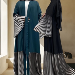 Impresionante Abaya Abierta con Mangas de Campana de Chifón Plisado, Hecha con Tela Nida para Mujeres Musulmanas, para Fiestas y Eventos 1889 # - Product Image 3