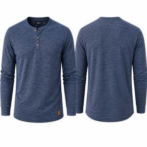 Camisetas Henley para hombre, manga larga, estilo vintage, algodón lavado, cuello con botones, camiseta informal ligera, logotipo personalizado, marca privada - Product Image 2