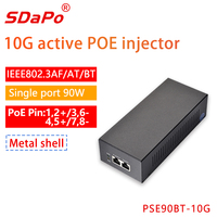 Injecteur actif PoE PSE90BT-10G SDAPO Port unique 90W 10Gbps PoE ++ IEEE802.3af/at/bt Injecteur PoE Standard 48V