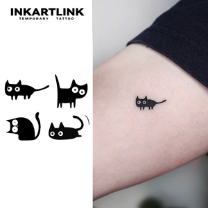 Tatuaje Temporal Personalizado de Gato Negro de Dibujos Animados, Resistente al Agua, de Larga Duración (15 Días), Arte Corporal Semipermanente para Brazo, Pierna, Mujeres y Hombres - Product Image 1