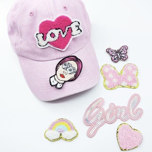 Butterfly Logo Glitter Chenille bordir handuk <span class=keywords><strong>Patch</strong></span> indah bentuk hati topi Cowgirl Trucker murah besi kuningan grosir - Product Image 1