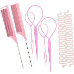 Outils de tressage <span class=keywords><strong>pour</strong></span> filles, outil de coiffure noir <span class=keywords><strong>pour</strong></span> queue de cheval, ensemble de peignes à queue de rat, outil de sectionnement <span class=keywords><strong>des</strong></span> cheveux, accessoires de tressage - Product Image 6