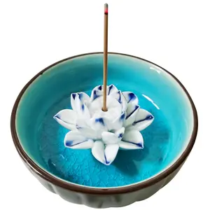 Ceramic Handicraft Lotus Stick Incense Burner Holder for Sticks Bowl Cone Coil Lotus Ash Catcher Tray Home Decor Yoga Spa